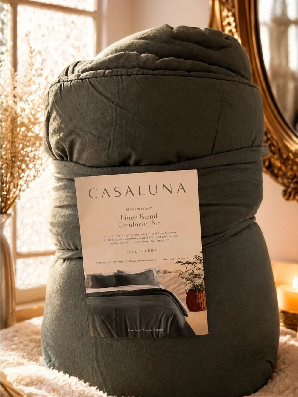 Casaluna Linen Blend Comforter Set - Olive
